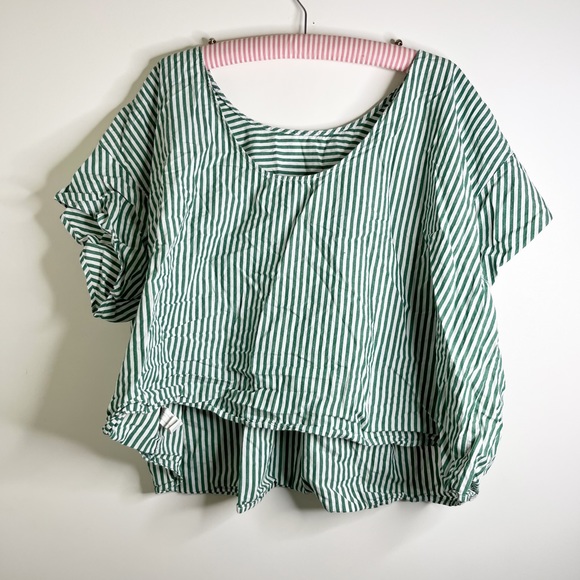 Eloquii Green and White Striped Cotton Top - Picture 7 of 11